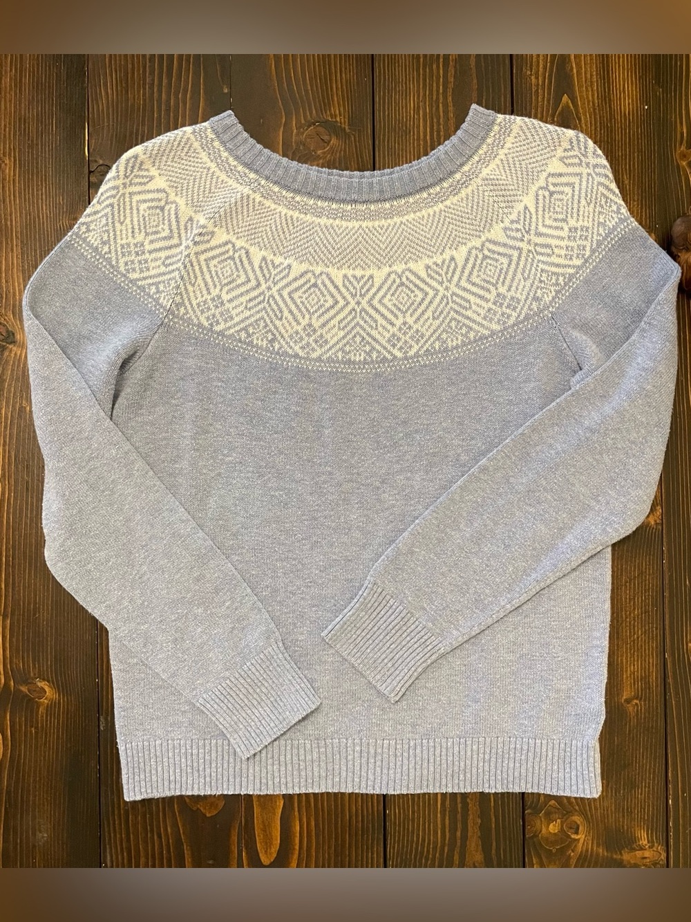 Large Croft & Barrow Blue Fair Isle Knit Yoke Pullover Sweater